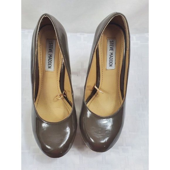 Steve Madden Taupe Brown Patent Wedge Heel Size 6 Pre-owned High Platform - Picture 4 of 9